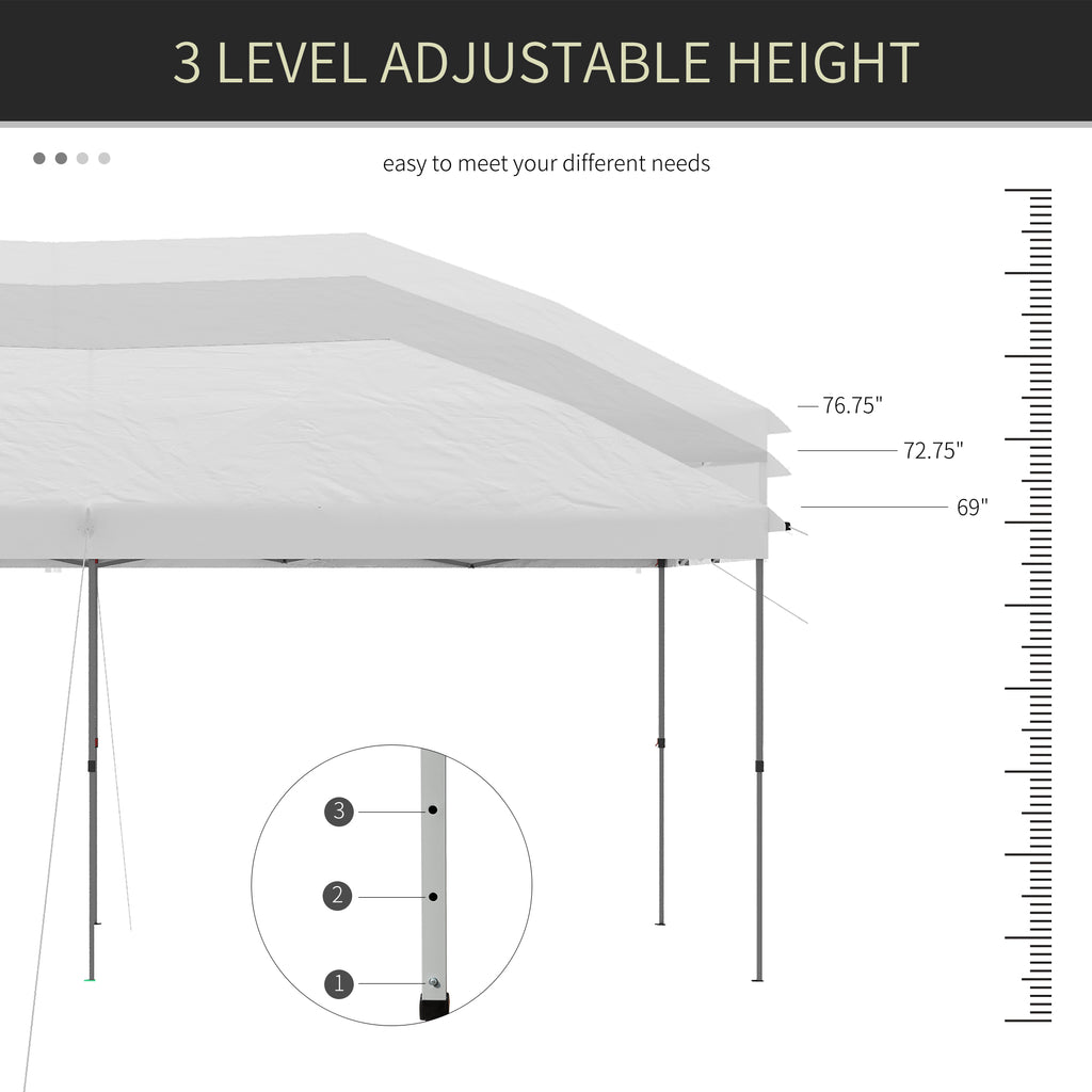 10' x 19' Pop Up Canopy with Easy Up Steel Frame, 3-Level Adjustable Height and Carrying Bag, Sun Shade Event Party Tent for Patio, Backyard, Garden, Off-White