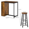 Bar Table and Stools, 3 Piece Bar Table Set with 3-Tier Side Shelf, 2 Stools and Foot Pads, Pub Chairs and Table, Rustic Brown/Black