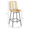 Set of 2 Rattan Barstools Wicker Counter Stools with Steel Legs and Footrest for Dining Room Kitchen Pub Yellow