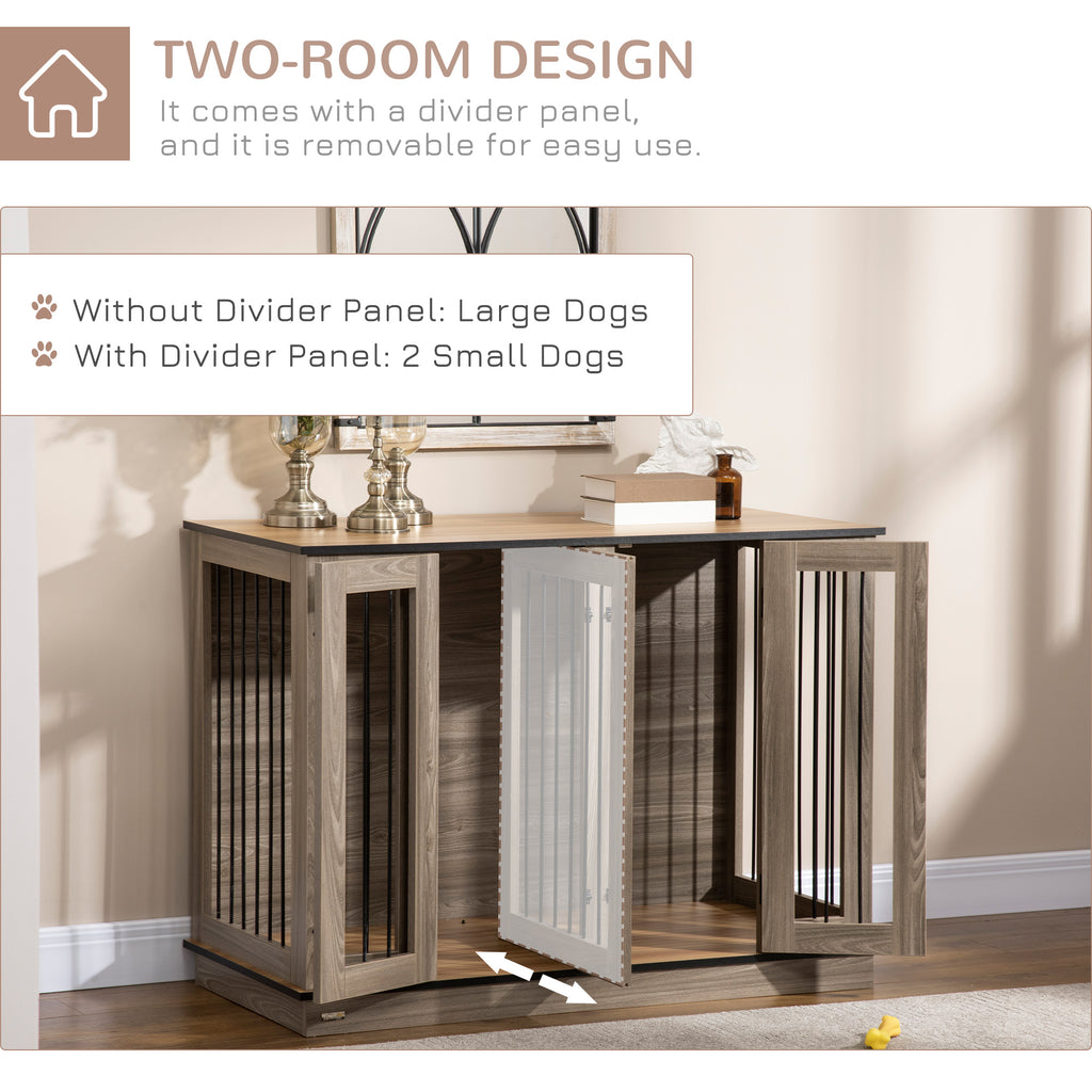 Dog Crate Furniture with Divider Panel, Dog Kennel End Table for Large Dogs, Decorative Pet House with Two Rooms Design, for 2 Small Dogs