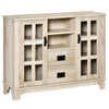 Kitchen Sideboard, Glass Door Buffet Cabinet, Server Cupboard with Storage Drawers & Adjustable Shelves for Living Room, White Oak