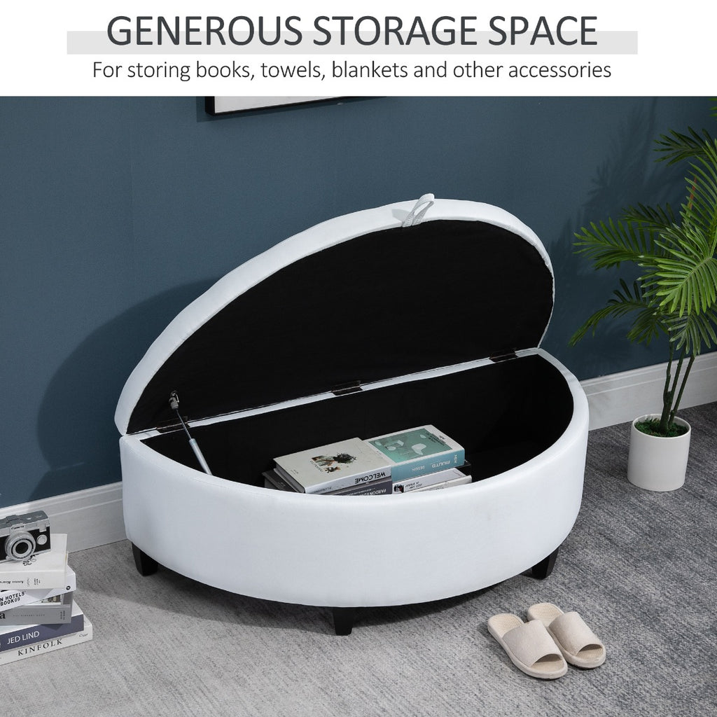 Half Moon Modern Luxurious Polyester Fabric Storage Ottoman Bench with Legs Lift Lid Thick Sponge Pad for Living Room, White