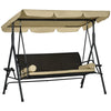 3-Seat Patio Swing Chair, Outdoor Canopy Swing Glider with Removable Cushion, Pillows, Adjustable Shade, and Rattan Seat, for Porch, Garden, Poolside, Backyard