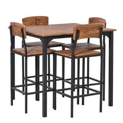 5 PC Modern Counter Height Bar Table Set Compact Kitchen Table 4 Chairs Set with Footrest, Metal Legs, Wood