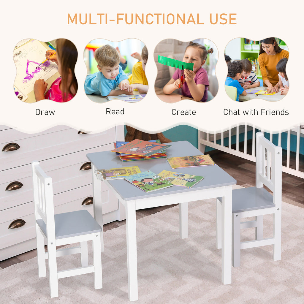 Kids Table and 2 Chairs Set 3 Pieces Toddler Multi-usage Desk Indoor Arts & Crafts Study Rest Snack Time Easy Assembly Grey