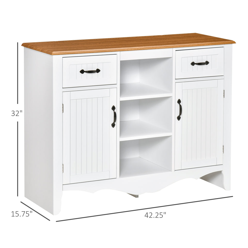 42" French Style Sideboard Storage Cabinet, Serving Buffet with Drawers and Adjustable Shelves for Dining Room, Living Room, or Kitchen, White