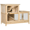 Wooden Hamster Cage Mice Rodent Kit Hutch, 2 Tiers Exercise Play House w/ Sliding Tray, Ladder, Running Wheel, Open Roofs, Natural Wood