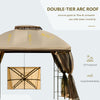 10' x 10' Patio Gazebo Canopy Outdoor Canopy Shelter with Double Tier Roof, Removable Mesh Netting, Display Shelves, Beige