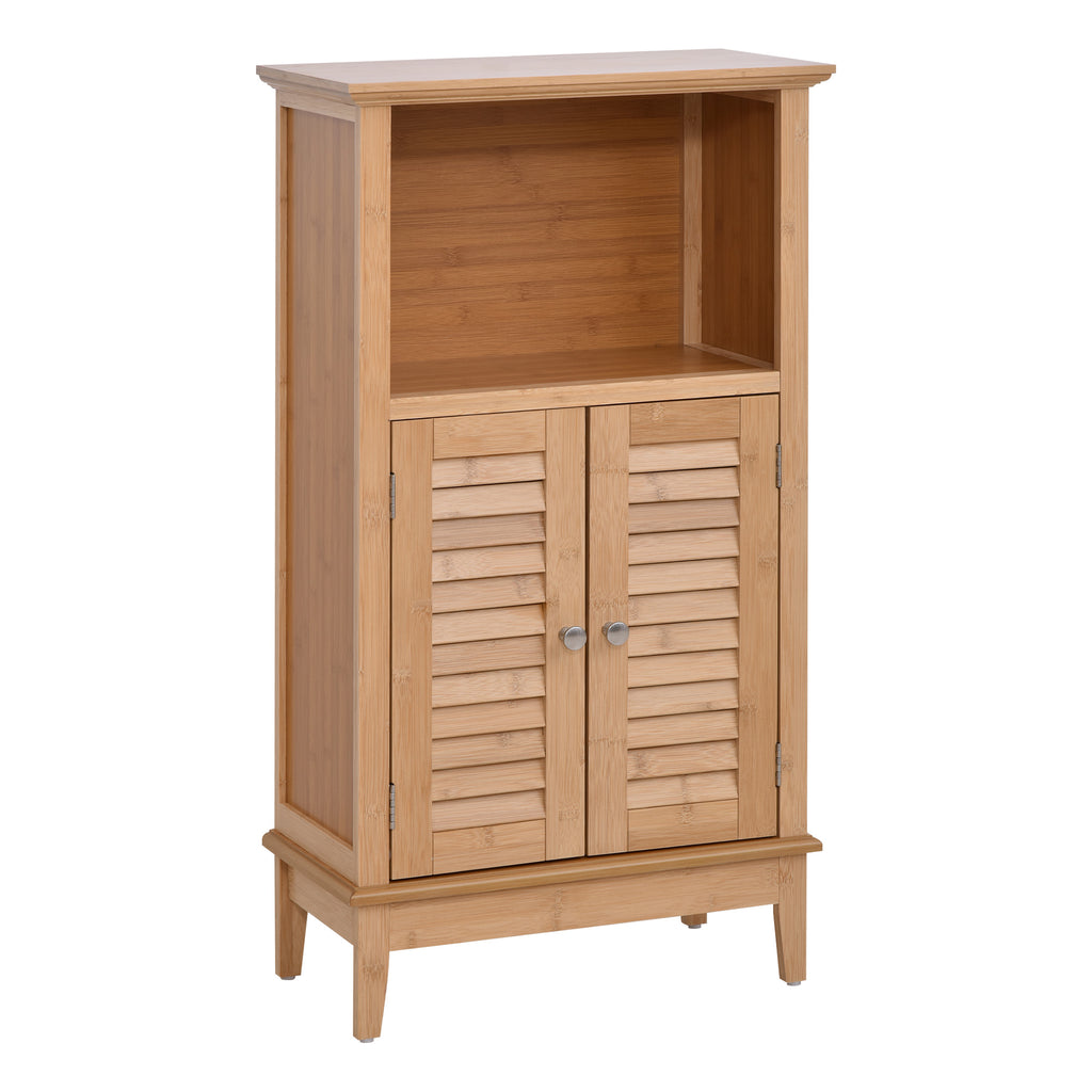 Bamboo Floor Cabinet Bathroom Floor Cabinet Living Room Organizer Tower with Multiple Shelves and Doors  Natural