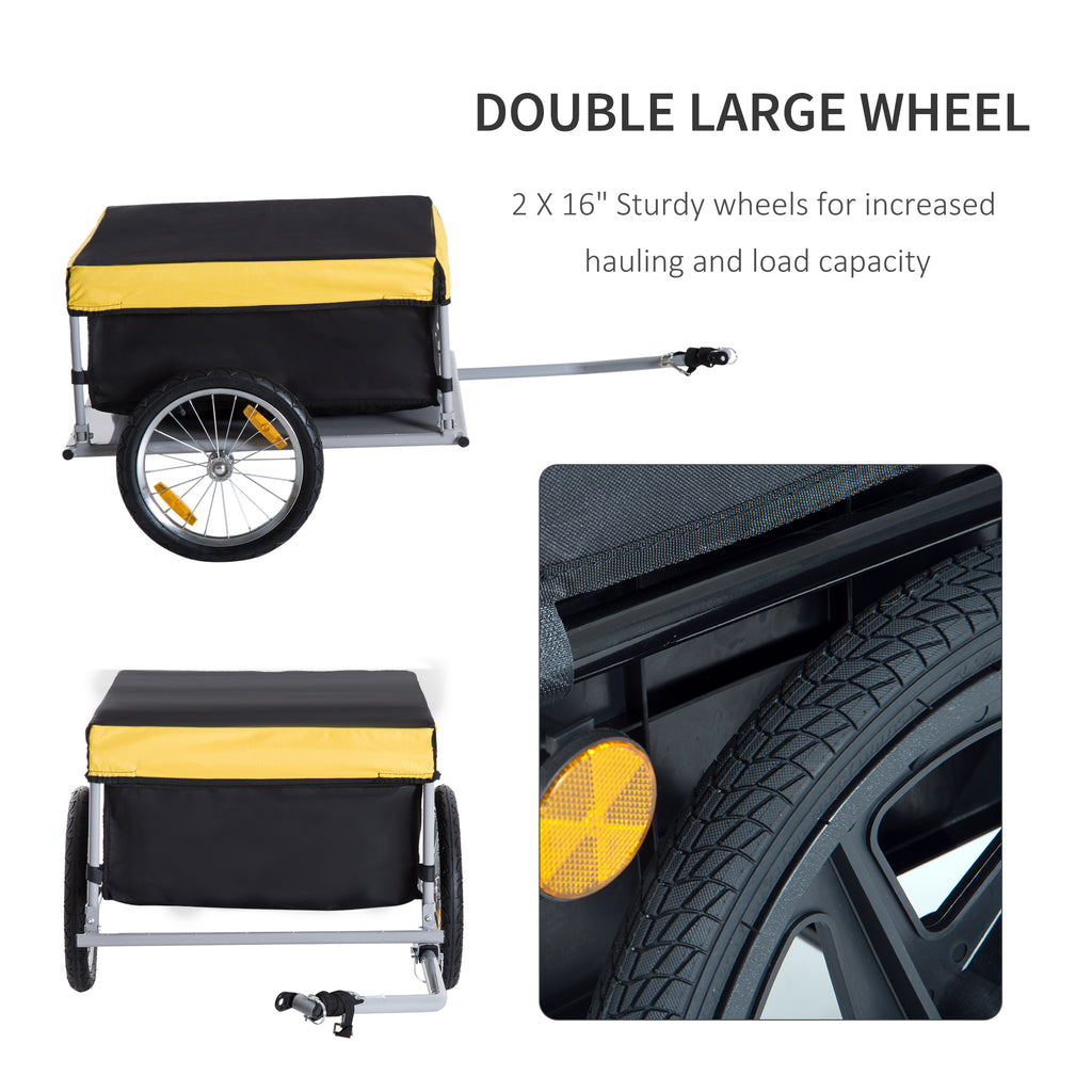 Yellow Bicycle Cargo Trailer, Two-Wheel Bike Luggage Wagon Bicycle Trailer with Removable Cover