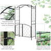 85'' Metal Garden Arbor with Gate, Outdoor Steel Arch with Scrollwork for Climbing Vines, Ground Mountable Columns