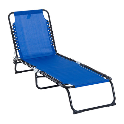 Outdoor Folding Chaise Lounge Chair Portable Reclining Garden Sun Lounger with 4-Position Adjustable Backrest for Deck, Poolside, Dark Blue
