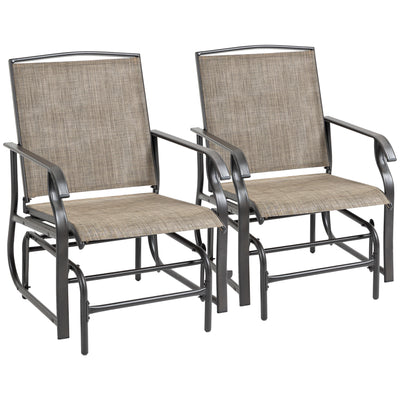 2 Pieces Rocking Chair Set, Outdoor Gliders Pack of 2 with Breathable Mesh Fabric, Steel Frame, Garden Patio, Dark Brown, Khaki