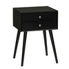 Modern Side End Table with 2 Drawers, Nightstand with Solid Wood Legs, Living Room, Bedroom Furniture, Black