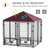 Indoor/Outdoor Metal Dog Kennel, Dog House with Lock, Weather Resistant Canopy and 2 Bowl Holders and Bowls, 4.6' x 4.6' x 5', Black / Red