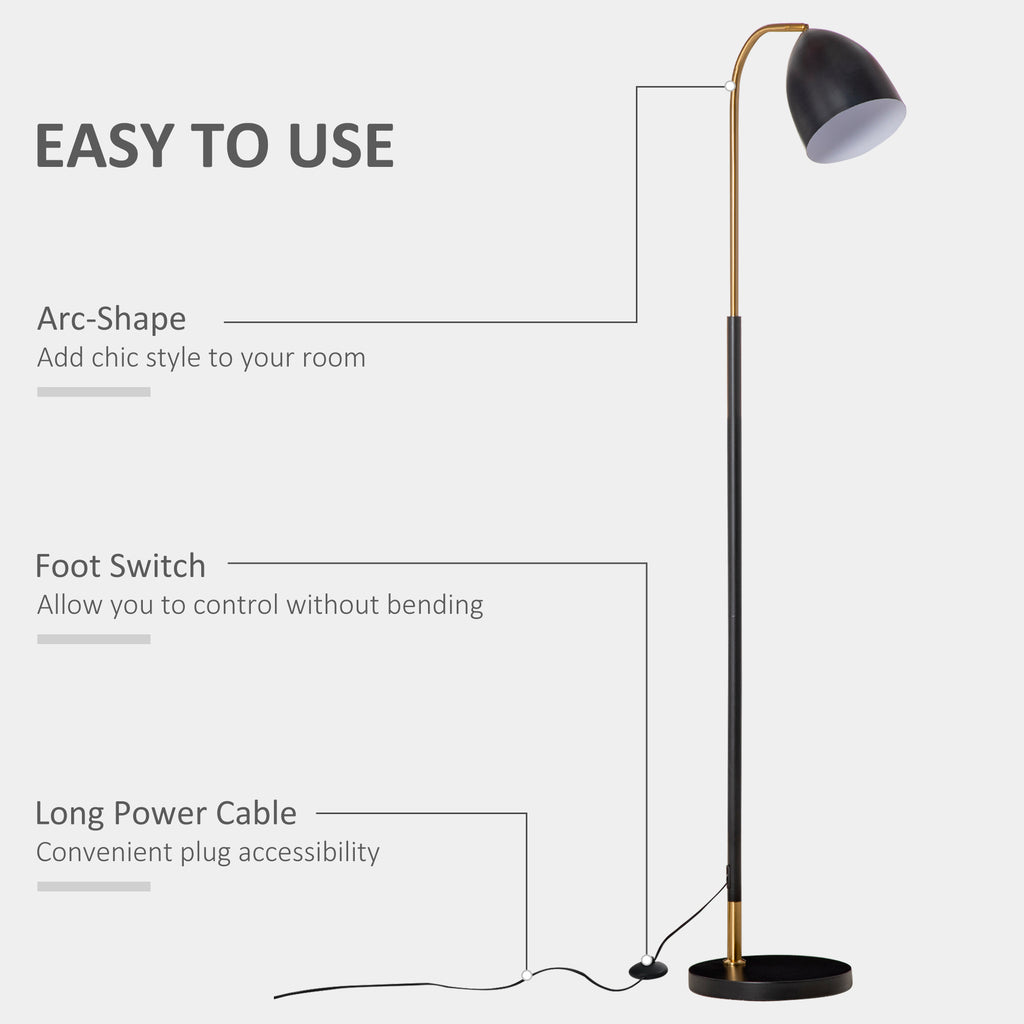 Arc Floor Lamp, Standing Reading Light, with Adjustable Lampshade, and Round Base for Living Room, Office, Bedroom, Black Gold