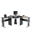 L Shaped Corner Desk 69" X 69" Modern Symmetrical Smoked Glass Top Steel Metal L-Shaped Corner Assembled Computer Desk