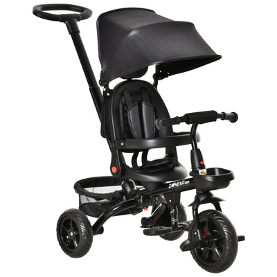 4 in 1 Adjustable Baby Tricycle Stroller w/ Removable Handle, Brake, Cover, Black