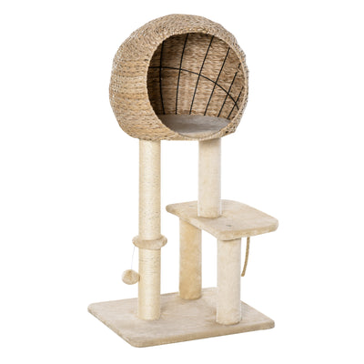 Modern Cat Tree with Sisal Scratching Post Condo and Hanging Rope 44.5