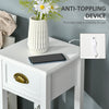 2-Tier Side Table with Drawer, Narrow End Table for Space Saving, Slim Nightstand with Shelf Metal Knob for Living Room Hallway, White