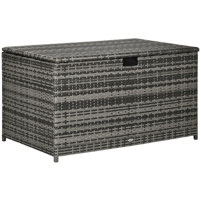 Outdoor Deck Box, PE Rattan Wicker with Liner, Hydraulic Lift, and A Handle for Indoor, Outdoor, Patio Furniture Cushions, Pool, Toys, Garden Tools, Gray
