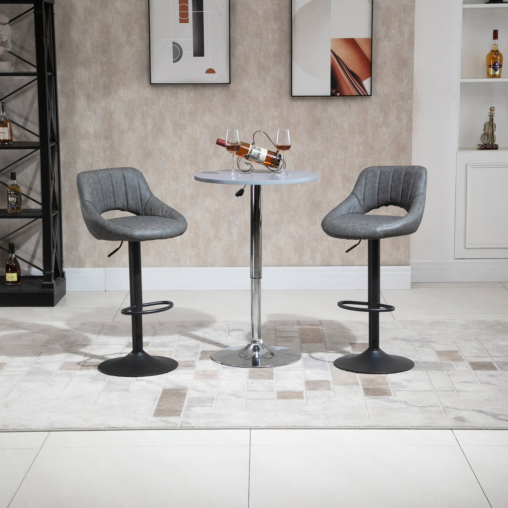 Modern Bar Stools Set of 2 Swivel Bar Height Barstools Chairs with Adjustable Height, Round Heavy Metal Base, and Footrest, Grey