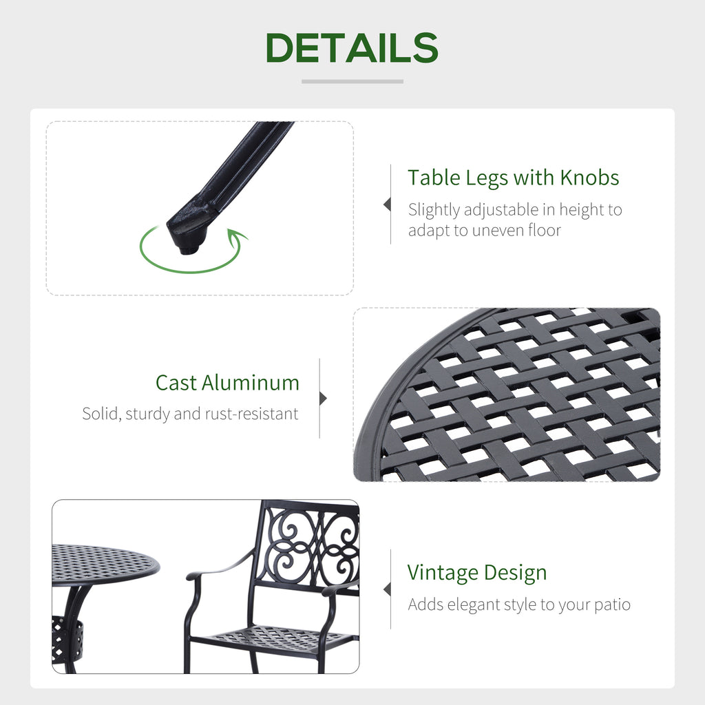 33" Patio Dining Table Round Cast Aluminium Outdoor Bistro Table with Umbrella Hole - Black