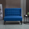 Blue Wingback Double Sofa Linen Fabric Upholstery Button Tufted Loveseat Armless Modern Couch