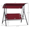 Outdoor Patio Swing Chair, Seats 3 Adults, Adjustable Sun Shade Canopy, Strong Steel Frame, Comfortable Rocker Bench, Wine Red