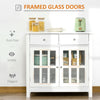 Sideboard Buffet Cabinet, Storage Cupboard with Glass Doors, Adjustable Shelf and 2 Drawers for Kitchen, White