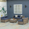 7-Piece Patio Furniture Sets Outdoor Wicker Conversation Sets PE Rattan Sectional sofa set with Cushions & Slat Plastic Wood Table, Blue