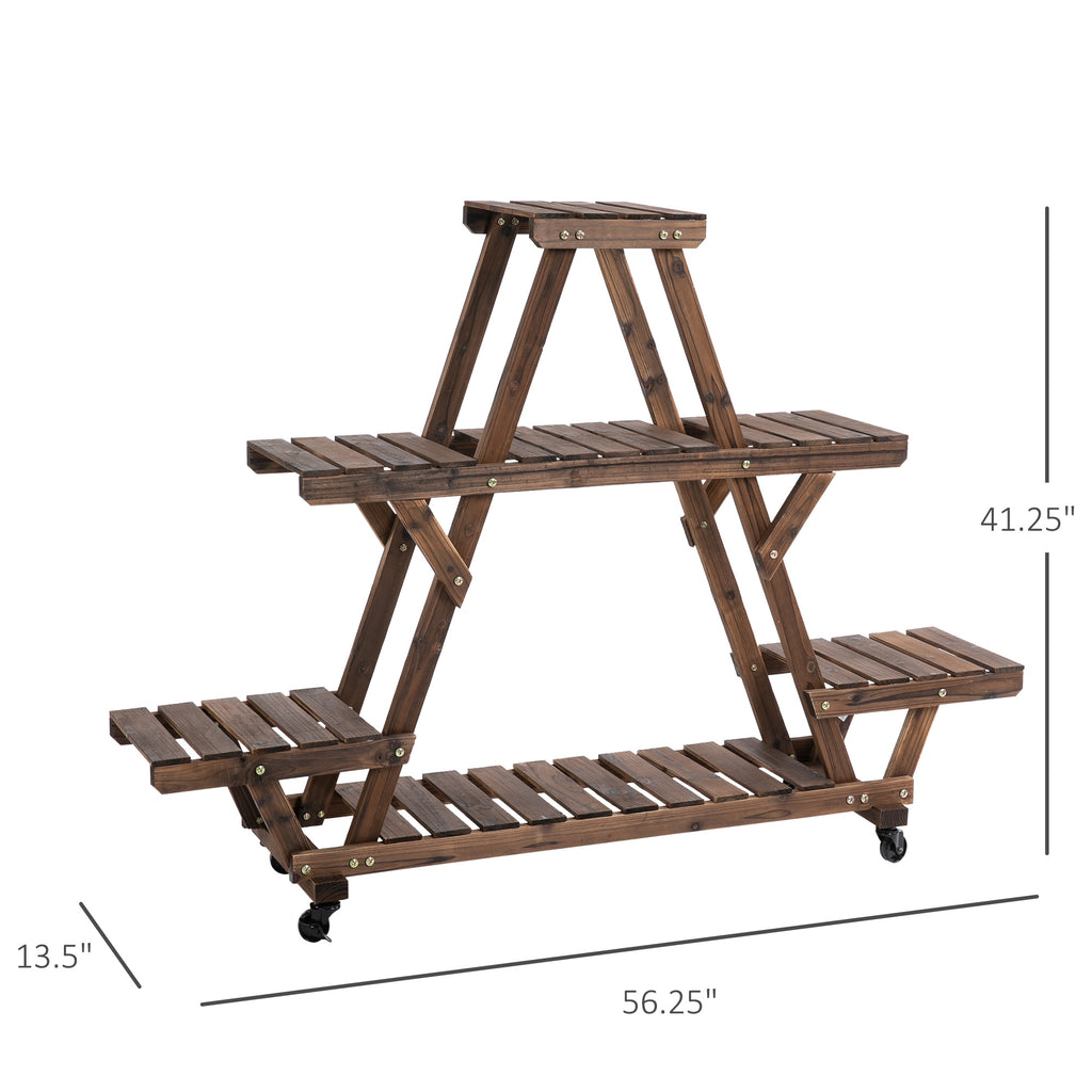 56'' x 14'' x 41'' 4 Tier Wooden Plant Stand with Removable Wheels  Large Display Capacity & Wood Build Brown