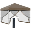 10' x 10' Pop Up Canopy with Sidewalls, Mesh Screen, Easy Up Height Adjustable Party Tent, Oxford Outdoor Event Shelter with Wheeled Bag, Khaki