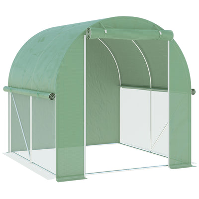 6.5' x 6.5' x 6.5' Tunnel Greenhouse Outdoor Walk-In Hot House with Roll-up Plastic Cover and Zippered Door, Steel Frame, Green