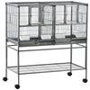 40.25" H Large Double Rolling Metal Bird Cage Bird House with Removable Metal Tray Storage Shelf Wood Perch Food Container w/ Wheels Black/Gray