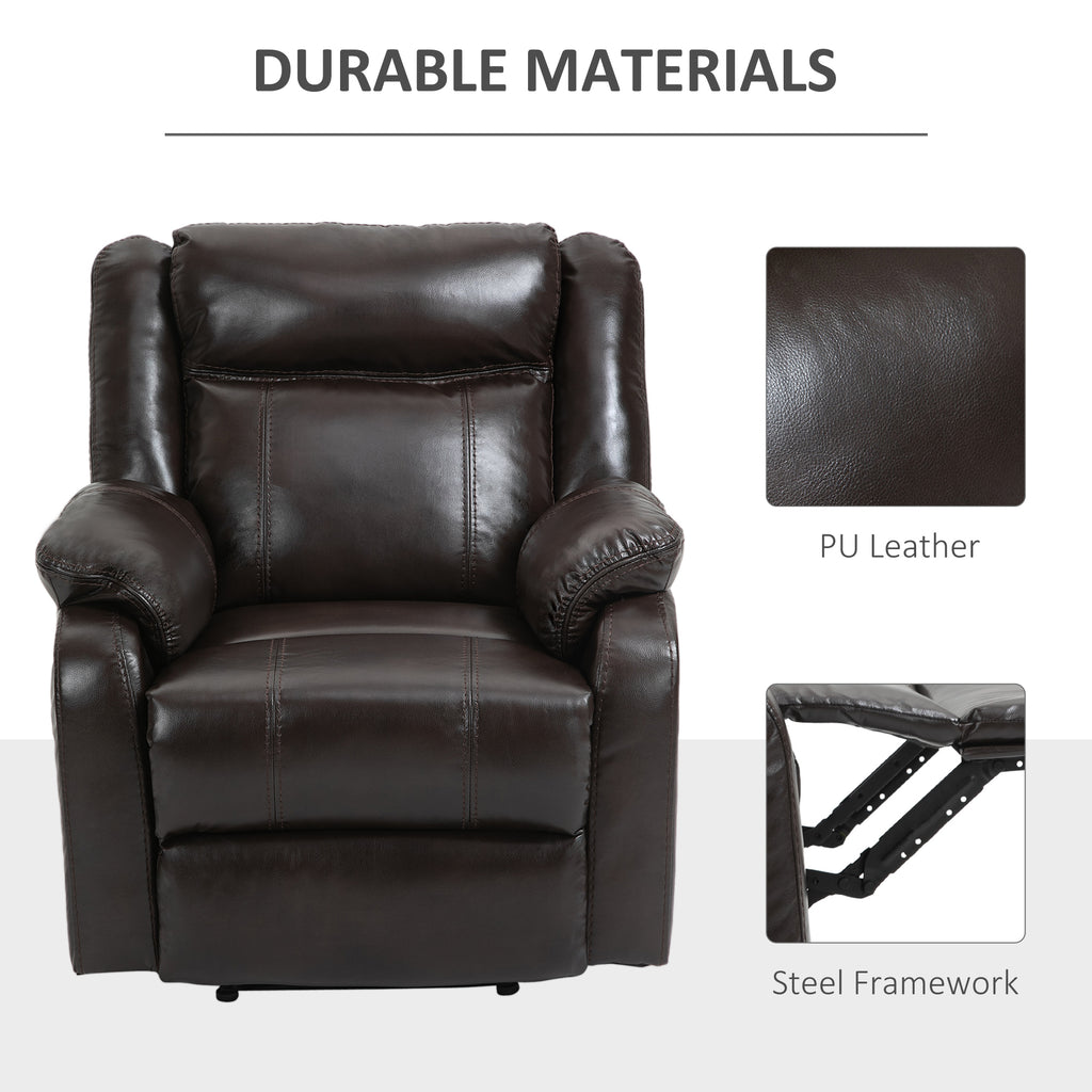 PU Leather Recliner Sofa Manual 150Â°Reclining Angle Sofa with Pull-Out Ring Comfortable Recliner Chair with Footrest for Living Room - Brown