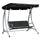 3 Person Patio Swing Seats, Porch Swing with Stand and Adjustable Canopy Outdoor Swing Chair Bench for Garden, Poolside, Black