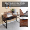 Drafting Table, Adjustable Drawing Desk, Multifunctional Writing Desk with 15-Level Tiltable Tabletop and Storage Shelf for Home Office, Walnut