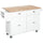 Rolling Kitchen Island on Wheels Utility Cart with Drop-Leaf and Rubber Wood Countertop, Storage Drawers, Door Cabinets, White