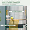 55" 2 In 1 Bird Cage Aviary Parakeet House for finches, budgies with Wheels, Slide-out Trays, Wood Perch, Food Containers, Green