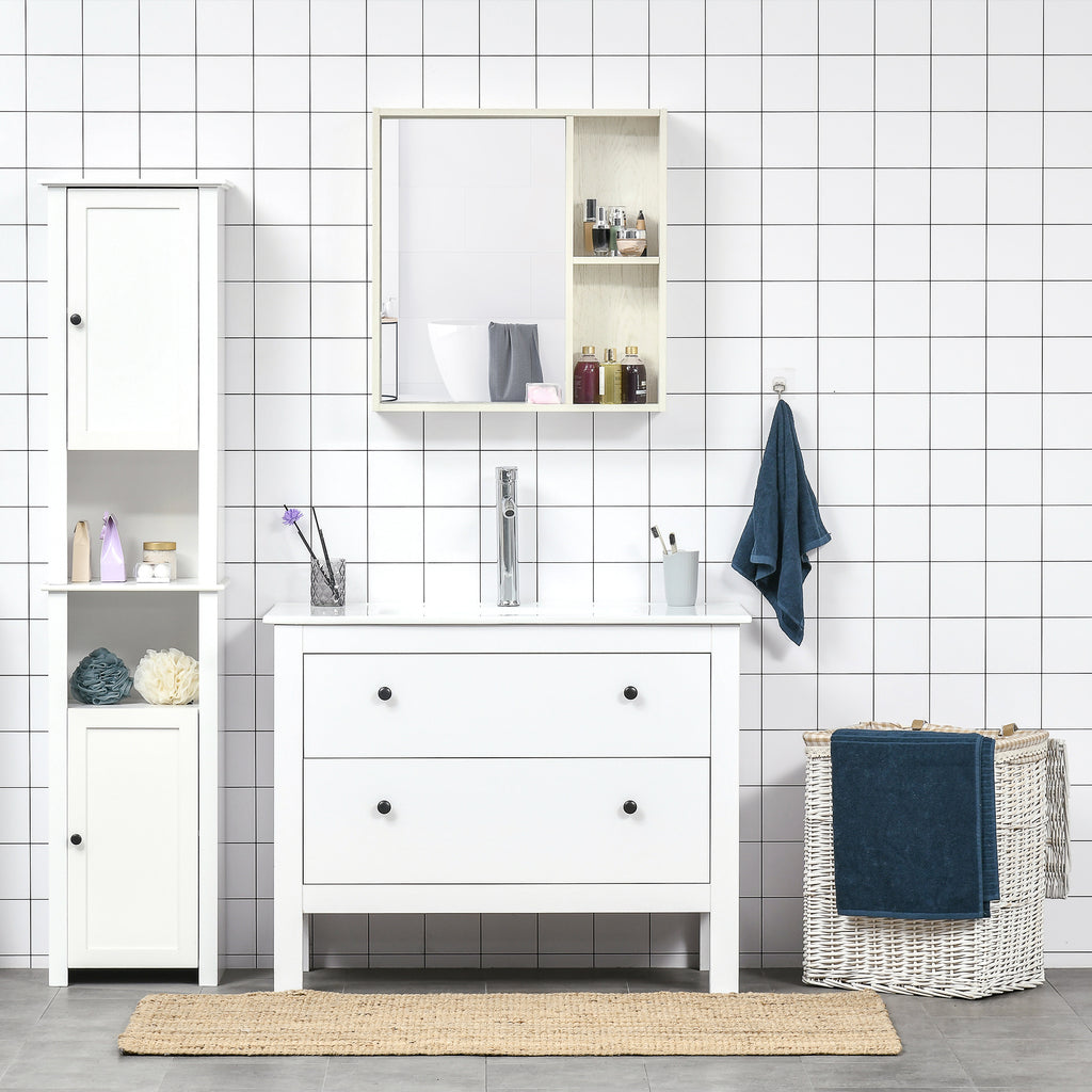 24.75 Inch x 25.5 Inch Medicine Cabinet with Mirror, Storage Shelf, Wall Mounted Bathroom Cabinet, White