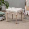 15.75" Vintage Ottoman, Tufted Foot Stool with Upholstered Seat, Rustic Wood Legs for Bedroom, Living Room, Beige