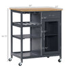 Kitchen Cart, Utility Cart with Wine Rack, Shelves, Drawer and Cabinet, Rolling Kitchen Island Cart, Grey