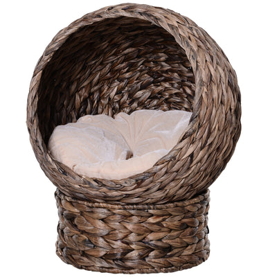 Weaved Elevated Cat Bed, Hand Made Braided Banana Leaf Pet House Nest with Cushion for Kitten, 23.5