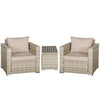 Oustunny 3-Piece PE Rattan Wicker Sofa Sets Outdoor Armchair Sofa Furniture Set w/ Plastic Wood Grain Side Table and Washable Cushions, Grey