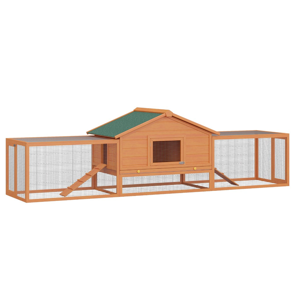 2-Story Large Wooden Rabbit Hutch Pet House with Ramps, Lockable Doors, Run Area and Asphalt Roof for Outdoor Use