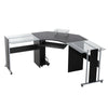 L Shaped Corner Desk 69" X 69" Modern Symmetrical Smoked Glass Top Steel Metal L-Shaped Corner Assembled Computer Desk