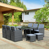 11 PCS Patio Dining Set Outdoor Rattan Wicker Furniture Set with Space Saving Chairs, Glass Top Table and Cushion, Mixed Grey
