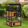 Wooden Outdoor Cat House, Feral Cat Shelter Kitten Tree with Asphalt Roof, Escape Doors, Condo, Jumping Platform, Yellow