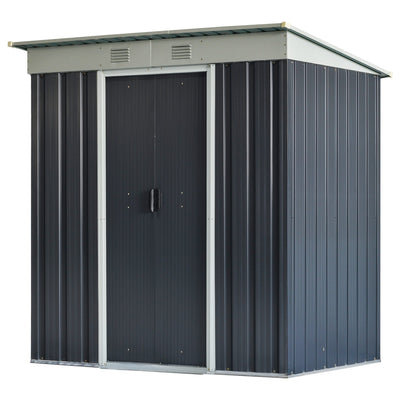 6' x 4' Backyard Garden Tool Storage Shed with Dual Locking Doors, 2 Air Vents and Steel Frame, Black